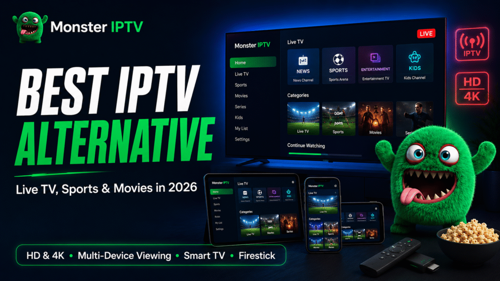 Monster IPTV live TV sports channels on Smart TV and Firestick